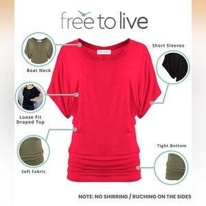 Free to Live Women's Vibrant Red Dolman Sleeve Tunic, Size Medium